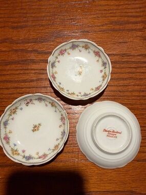 Limoges Porcelain Floral butter pats Set - White with Pastel Floral Trim